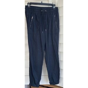 Athleta Pants Sz 2 Petite Black Solid Cabo Linen Joggers Drawstring Zip Pockets